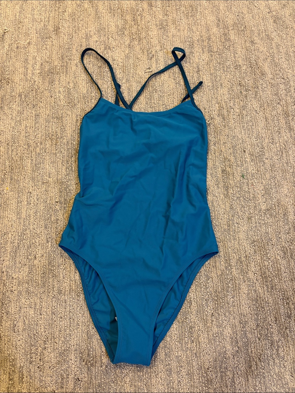 Classic Teal One-Piece Swimsuit with Slim Straps fits like a M or 6/8